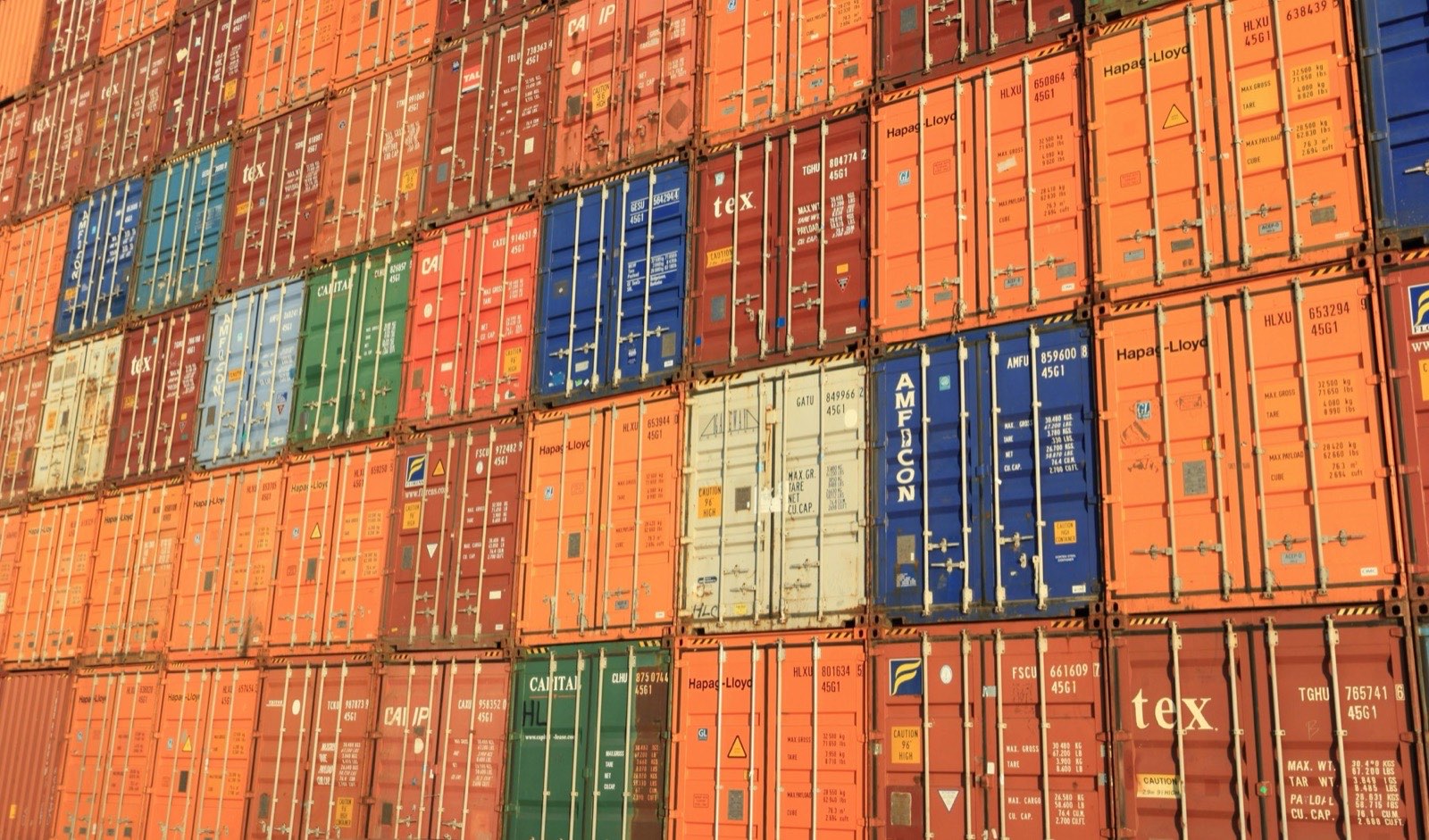 Export containers stacked at port